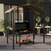 Grillpavillon Unterstand 1,1 x 2,3m, 2 Seitenablagen, Haken, Stahlrahmen, Khaki