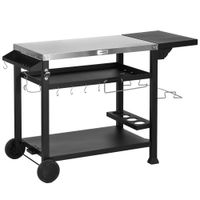 Outsunny Grillwagen Grilltisch mit klappbarem Tisch, Servierwagen mit 3 Etagen