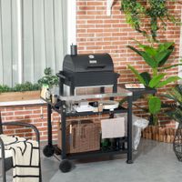 Outsunny Grillwagen Grilltisch mit klappbarem Tisch, Servierwagen mit 3 Etagen