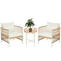 3er Set Rattan Gartenmöbel-Set, Gartengarnitur mit 2 Gartenstühle, Beistelltisch
