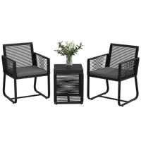 Outsunny 3tlg. Rattan Gartenmöbel-Set, Gartengarnitur mit Kissen Schwarz
