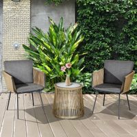 Outsunny 3-tlg. Rattan Gartenmöbel-Set, Sitzgarnitur mit 2 Stühle, Beistelltisch