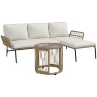 3-tlg. Rattan Gartenmöbel-Set, Gartenset mit Liegestuhl, Couchtisch, Zweisitzer
