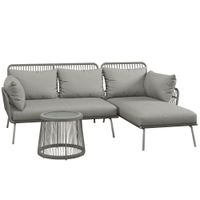 3 tlg. Polyrattan Gartenmöbel-Set, mit Kissen, Sitzgarnitur, Stahlrahmen, Grau
