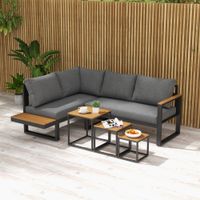 5-tlg. Gartenmöbel-Set, Gartengarnitur mit Ecksofa, Doppelsofa, Couchtisch Grau