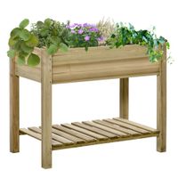 Hochbeet mit Ablage, erhöhtes Kräuterbeet mit Ablauflöchern, Pflanzkasten Grün