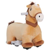 6V Kinder Elektroauto in Pferdform, 2 km/h Kinderfahrzeug mit Musik, Braun