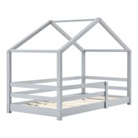 Kinderbett Knätten 90x200 cm mit Rausfallschutz + Lattenrost + Kaltschaummatratze Hellgrau