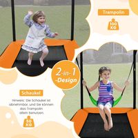 2 in 1 Kindertrampolin mit Schaukel, Gartentrampolin rechteckig mit Sicherheitsnetz