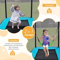 2 in 1 Kindertrampolin mit Schaukel, Gartentrampolin rechteckig mit Sicherheitsnetz