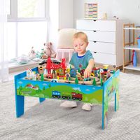 80-teiliges Kinder Eisenbahn Set, Spieltisch aus Holz mit umkehrbarer