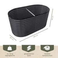 Hochbeet Metall 160x80x78cm oval, anthrazit, Pflanzbeet wetterfest, Gartenbeet