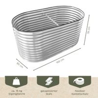 Hochbeet Metall 160x80x78cm oval, silber, Pflanzbeet wetterfest, Gartenbeet