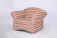 Polstersessel Loretta, ca. 110 x 84 x 84 cm – Streifen in Rot & Blumenmuster