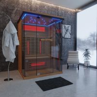 Infrarotkabine 130x105 cm für 1-2 Personen, 8 Strahler, LED-Farblichttherapie, Hemlock-Holz
