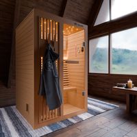 Finnische Sauna MINTO 120x120 Kabine aus Hemlock Tannenholz mit 3,5 kW Harvia Ofen