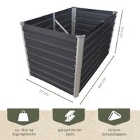 Hochbeet Metall eckig 160x77x77cm, anthrazit, Gartenbeet, Pflanzbeet, Kräuterbeet
