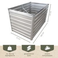 Hochbeet Metall eckig 160x77x77cm, silber, Gartenbeet, Pflanzbeet, Kräuterbeet