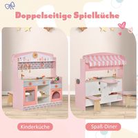 2 in 1 Kinderküche, doppelseitige Spielküche, Holzküche mit Herd, Backofen, Grill