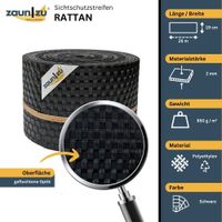 Sichtschutzstreifen Rattan PE für Doppelstabmatten Schwarz 26m
