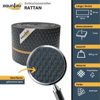 Sichtschutzstreifen Rattan PE für Doppelstabmatten Anthrazit 26m