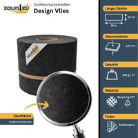 Sichtschutzstreifen Design Vlies für Doppelstabmatten Schwarzgrau 26m