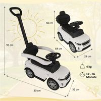 Rutschauto Land Rover weiß mit Schiebestange, Kinderfahrzeug mit Soundlenkrad