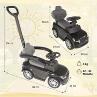 Rutschauto Land Rover schwarz mit Schiebestange, Kinderfahrzeug mit Soundlenkrad