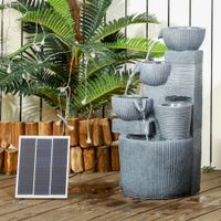Gartenbrunnen, Springbrunnen mit 4 Stufen, Solar Wasserbrunnen mit LED-Leuchte