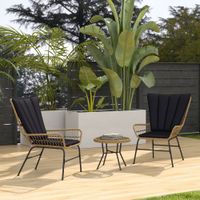 3-teilige Rattan-Sitzgruppe, Gartengarnitur, Gartenmöbel-Set mit 2 Stühlen