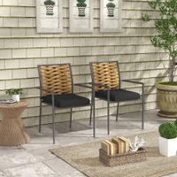 2er-Set Rattan Gartenstuhl Stapelbarer Gartensessel Set mit Kissen