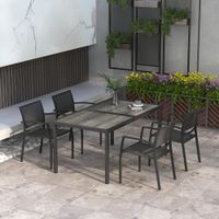 5 tlg. Sitzgruppe Gartenmöbel-Set, Gartengarnitur mit 1 Esstisch, 4 Stühlen Grau