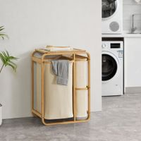 Wäschesammler Evenes mit 3 Wäschekörben Bambus Beige
