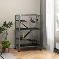 Kleintierkäfig mit Hängematte, Nagetierkäfig mit Rollen, 80 x 52 x 128 cm, Grau