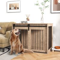 Hundekäfig Hundebox mit Schiebetür, Hundehütte mit Holzoptik für große Hunde