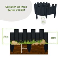 Beeteinfassung 200 x 30 cm Anthracit Holz Rollzaun Holzzaun Rasenkante Palisade Beetumrandung