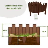 Beeteinfassung 200 x 40 cm Braun Holz Rollzaun Holzzaun Rasenkante Palisade Beetumrandung