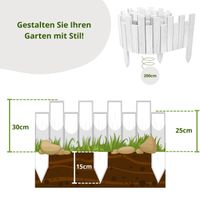 Beeteinfassung  200 x 30 cm Weiß Holz Rollzaun Holzzaun Rasenkante Palisade Beetumrandung