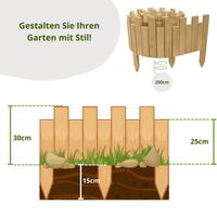 Beeteinfassung 200 x 30 cm Natur Holz Rollzaun Holzzaun Rasenkante Palisade Beetumrandung