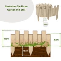 Beeteinfassung 200 x 30 cm Unbehandelt Holz Rollzaun Holzzaun Rasenkante Palisade Beetumrandung