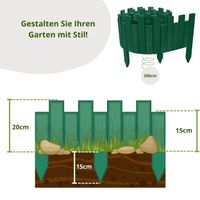 Beeteinfassung 200 x 20 cm Grün Holz Rollzaun Holzzaun Rasenkante Palisade Beetumrandung