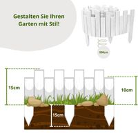 Beeteinfassung 200 x 15 cm Weiß Holz Rollzaun Holzzaun Rasenkante Palisade Beetumrandung