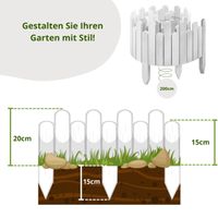 Beeteinfassung Rasenkante 200cm Flexibler Gartenzaun Rollzaun Palisade Höhe 20 cm, Weiß