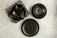 Serie Essential, Teller Set für 6 Personen, Steinzeug, schwarz