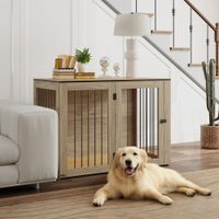 Hundekäfig Möbel, Hundebox mit Tür und Fenster, Beistelltisch für Zuhause Eiche