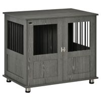 Hundebox, Haustierbox, Magnettür, Hundehaus mit Fenster, 85 x 55 x 75 cm, Grau