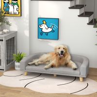 Hundesofa, Haustiersofa Katzensofa mit Kissen, Holzbeine, für große Hunde Grau