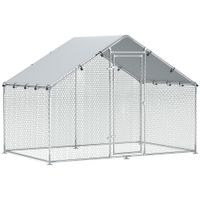 Hühnerstall Freilaufgehege 3x1,7x1,9 m mit Schloss Dach Verzinkter Stahl Silber