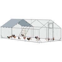 Hühnerstall Freilaufgehege aus Stahl, 300 x 600 x 195 cm für 18-24 Hühner Silber