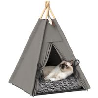 Tipi Zelt für Haustiere, Katzenzelt mit abnehmbar und waschbar Kissen, Grau